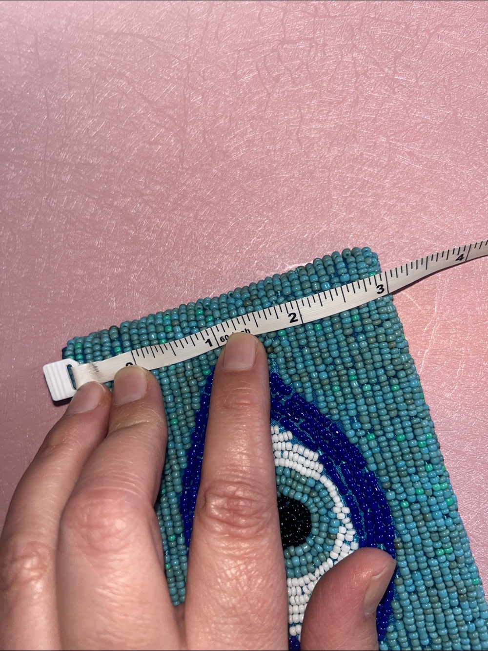 Beaded Evil Eye Wristlet Pouch in Aqua & Blue - Picture 12 of 16